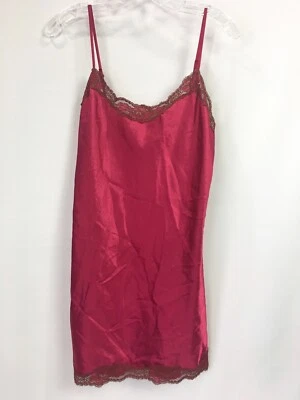 Camisón Victoria Secret Mujer Pequeño Chemise Satinado Peluche Rosa Oscuro Marrón Encaje Foto 1 de 4
