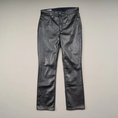 Calça GAP 26 2P preta fina cintura alta couro sintético aparência poliéster feminina - Imagem 1 de 4