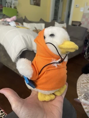 Aflac Quacking 会说话的鸭子橙色连帽衫带苹果 iPod 长毛绒 — 第 1/4 张图片