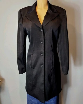 Chaqueta larga vintage años 90 Y2K con cuello negro manga indie para mujer talla 12 gótica Foto 1 de 4