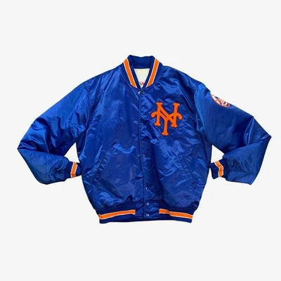 Винтажный стартер New York Mets куртка мужская большой синий атласный Bomber Snap сделано США - Изображение 1 из 4