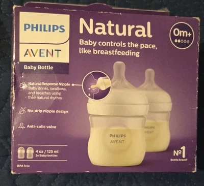 飞利浦 Avent 天然婴儿奶瓶 2 件装慢流量抗绞痛 4 盎司奶瓶 — 第 1/2 张图片