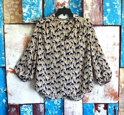 Blusa Top Mujer Ezra Estampado Animal Cuello en V Manga Larga SIN TALLA Marrón Foto 1 de 4