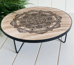 Bohemian Style Mandala Accent Side Table Coffee Table With Black Prints - Picture 1 of 3