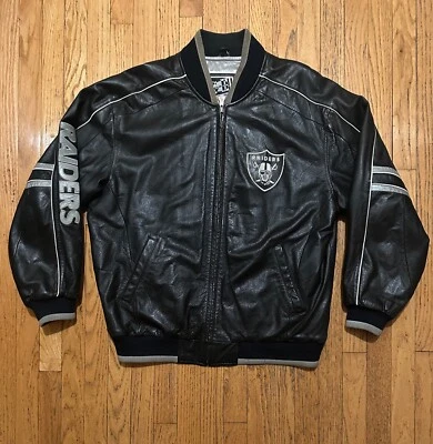 复古 90 年代 G-III Carl Banks Oakland Raiders NFL 100% 皮革 - 独特宝石 - L — 第 1/3 张图片