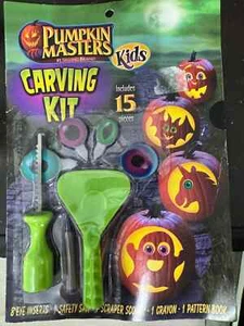 BRAND-NEW Pumpkin Masters Kids Carving Kit ~ Includes 15 Pieces ~ 4 Patterns - Picture 1 of 2