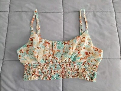 kiss the sky juniors floral cropped tank top green beige burnt orange fall XL - Image 1 of 4