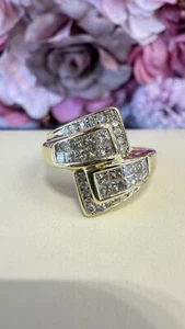 Ladies Fashion Diamond Ring 1.0 CTW Round + Princess Cut Stones 14K YG H-SI1 SI2 - Picture 1 of 8