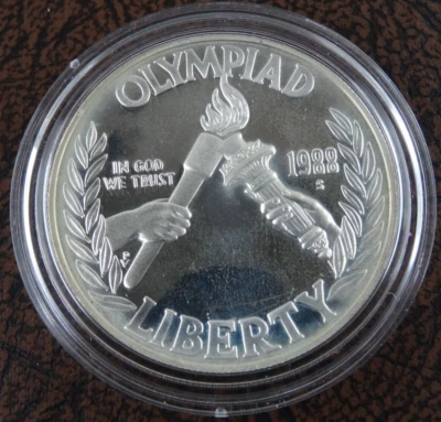 1988-S Olympic Proof Silver Dollar US Mint Commemorative $1 with Capsule - Image 1 of 4