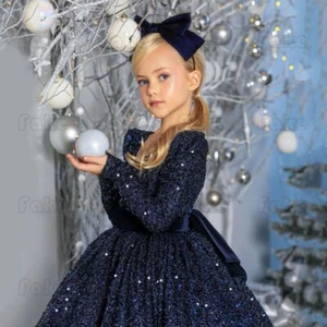 Fashion Flower Girls Wedding Long Dress Kids Sequins Pageant Bridesmaid - Picture 1 of 3