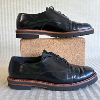 Stuart Weitzman Womens Metro Oxford Black Patent Leather Lace Up Shoes Size 8M - Image 1 of 4
