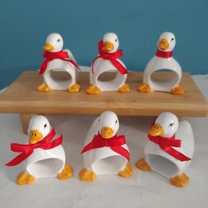 Vintage Ceramic White Duck Goose with Red Bows Napkin Holders Set of 6 - Bild 1 von 24