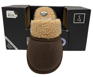 Men's Slippers Size SMALL 7-8 Brown W Tan Sherpa Lining Memory Foam NEW - Picture 1 of 9