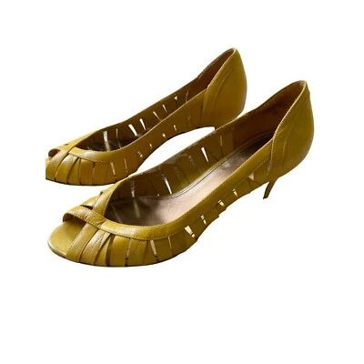 CIrca Joan David Womens VTG 80-90's Pumps Kitten Heels 9 Yellow Leather Peep Toe - Image 1 of 4