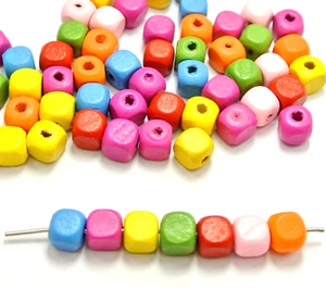 200 Mixed Bright Candy Color 8mm Cube Wood Beads~Wooden Beads - Picture 1 of 6