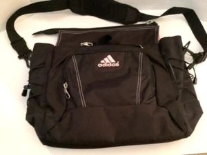 Adidas Messenger Shoulder Pockets Workout Bag Crossbody Black w/Pink Trim LARGE - Picture 1 of 6