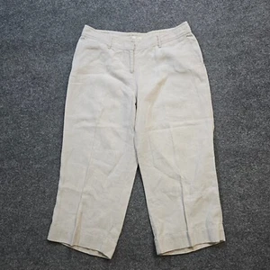 J Jill Pant Women 12 Petite Off White Linen Straight Leg Crop Capri Casual Beach - Picture 1 of 10