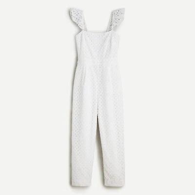 NUEVO CON ETIQUETAS J.Crew Mono con Volantes en Blanco Bordado Ojales Jersey 10 Foto 1 de 4