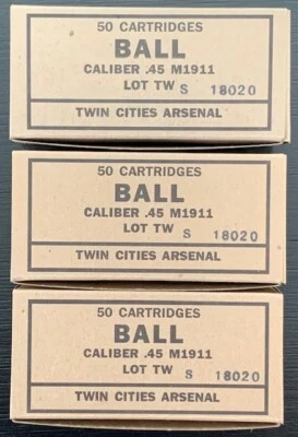 TWIN CITIES ARSENAL KOREAN WAR ERA M1911 .45 ACP NEW REPLICA 50 ROUND AMMO BOXES