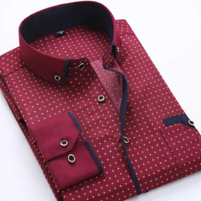 Mens Dress Shirts Long Sleeves Formal Business Slim Non Iron Dot Casual Shirts - Image 1 of 4