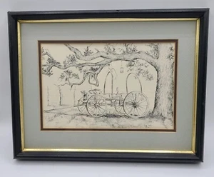 Billy Hicks Signed & Framed Wagon Under Tree Etching Pencil Drawing Art 1974 - Picture 1 of 5