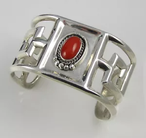 NACHLASS STERLINGSILBER NATÜRLICHE ROTE KORALLE SANDGUSS BREITE MANSCHETTE 75,2 GRAMM ARMBAND - Bild 1 von 11