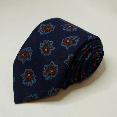 V.Altanas Navy Blue 100% Wool Tie Handmade In London L 150cm W8cm - Image 1 of 3
