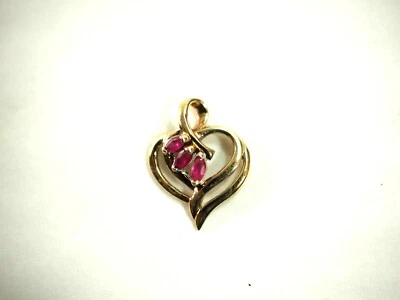 Ruby Heart Pendant 3 stone Sterling Silver  - Image 1 of 4