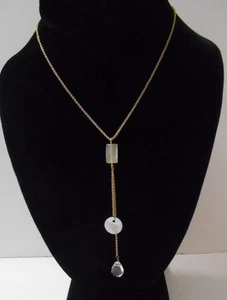 New w/o Tags~Clear/Milky Crystal & Abalone Pendants~16-19" Chain Link Necklace - Picture 1 of 3