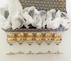 Vintage Bohemian SIX gold decorated liqueur cordial glasses in original gift box - Picture 1 of 15