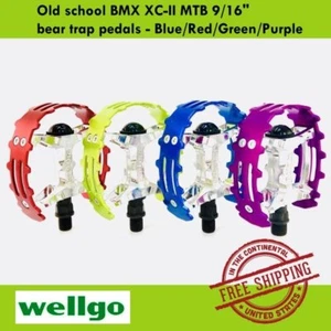 Wellgo Old school BMX XC-II MTB 9/16" bear trap pedals - Blue/Red/Green/Purple - Picture 1 of 10