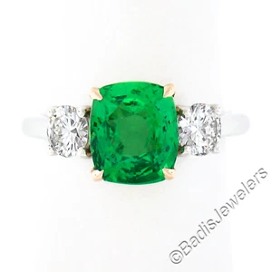 NEU Platin 14k Gold 4,23ctw GIA Kissen Tsavorite & runder Diamant Akzente Ring - Bild 1 von 10