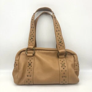Vintage Alfani hellbraun Echtleder Schultertasche Messing mit Nieten verziert - Bild 1 von 13