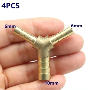 4PCS 1/4"X3/8"X1/4"|6mm 10mm 6mm Y 3-Way Hose Barb Brass Fitting Fuel Connector - Picture 1 of 5