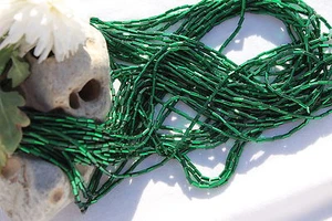 Cuentas de corneta de vidrio checo Hunter verde plateado forradas #2 artesanías joyería/hank - Imagen 1 de 1