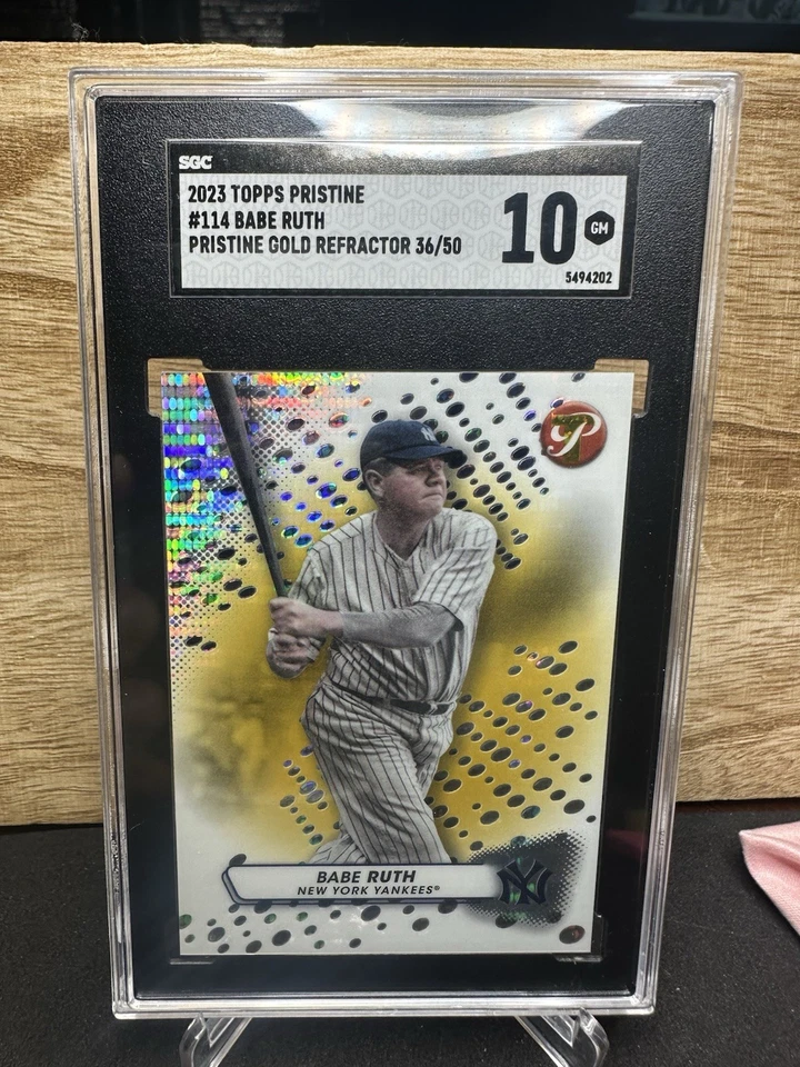 2023 Topps Pristine #114 Babe Ruth Gold Refractor #/50 SGC 10 GEM MINT POP 1 - Image 1 of 2