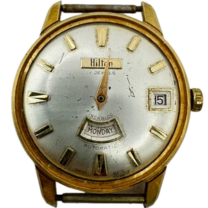 Vintage Hilton Men's Automatic Wristwatch Felsa 4009 Swiss Gold Tone for Parts - Picture 1 of 6
