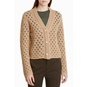 VINCE Crochet Cardigan Sweater Cashmere Wool Amber Light Cropped Knitwear Small - Picture 1 of 14