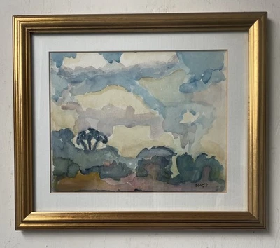 Original Swedish Mid Century Abstract Landscape Watercolour Painting - Image 1 of 4