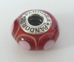 Nachlass Selten Retired Pandora Murano Rot Doppel Kreis Glas Sterling Bead - Bild 1 von 9