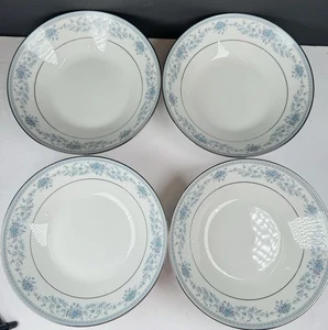 Noritake Blue Hill 2482 Rim Soup Bowls Set of 4 - 7.5in x 1.5” Platinum Vintage - Picture 1 of 6