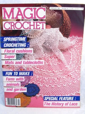 Magic Crochet Magazine No. 46 Feb 1987 Doilies Baby Pillows Spring Patterns - Image 1 of 4