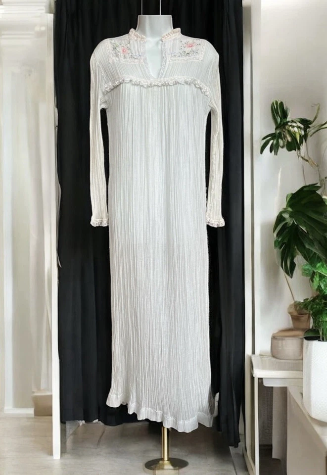 VTG Christian Dior Lingerie 70s Gauze Cotton Nightgown White Lace Quiet Luxury - Image 1 of 4