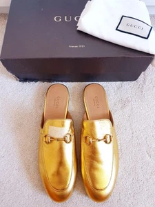 New Gucci Gold Princetown Leather Horsebit Mules Flats UK 4.5 EU 37.5 US 7.5£795 - Picture 1 of 18