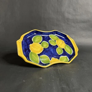 Ceramica Artistica Italy Handled Cake Plate – Lemons on Blue with Yellow Trim - Picture 1 of 8