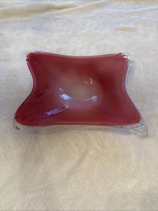 Vintage Ombré Pink Clear Dish Heavy Thick Glass 10.5 X 8 X 1.5 Asymmetrical - Picture 1 of 7