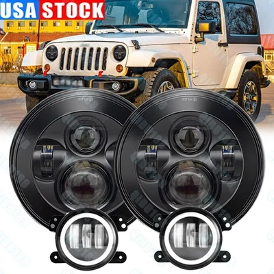 7英寸黑色LED车头灯+4英寸LED雾灯适用于吉普牧马人1997-2018 JK — 第 1/4 张图片