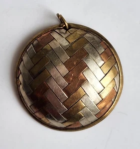 Vintage Anhänger geflochten Metall Kupfer Silberfarben Messing rund Kreis - Bild 1 von 4