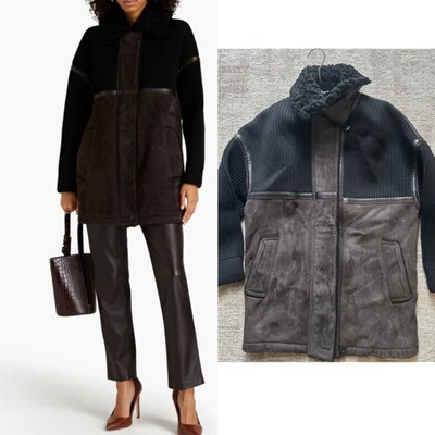 £5K Salvatore Ferragamo Marrón Gamuza Cordero Cuero Shearling Chaqueta Abrigo IT40 Foto 1 de 4