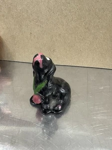 Vintage Ceramic Begging Black Dog Big Eyes Kitsch Japan 2” Figurine Decor MCM - Picture 1 of 7